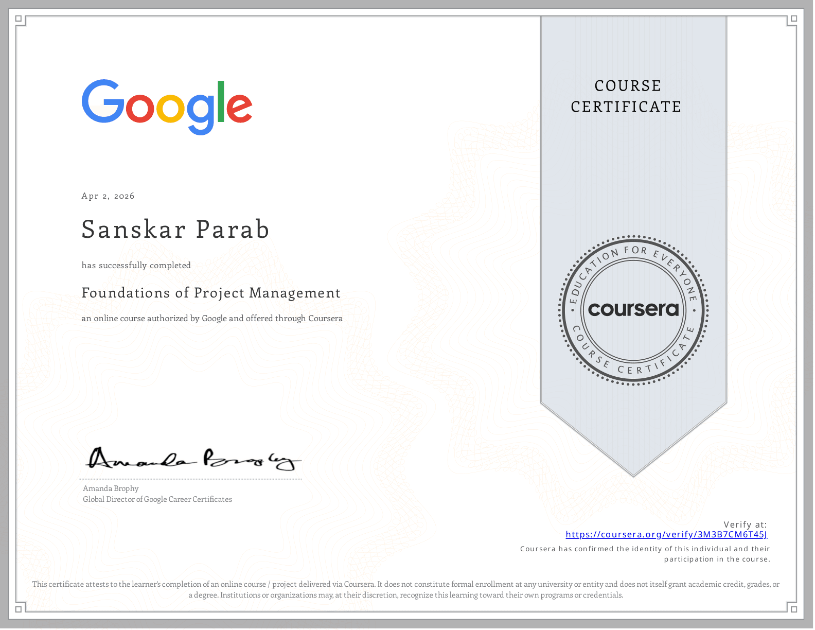 Google Foundations of Project Management