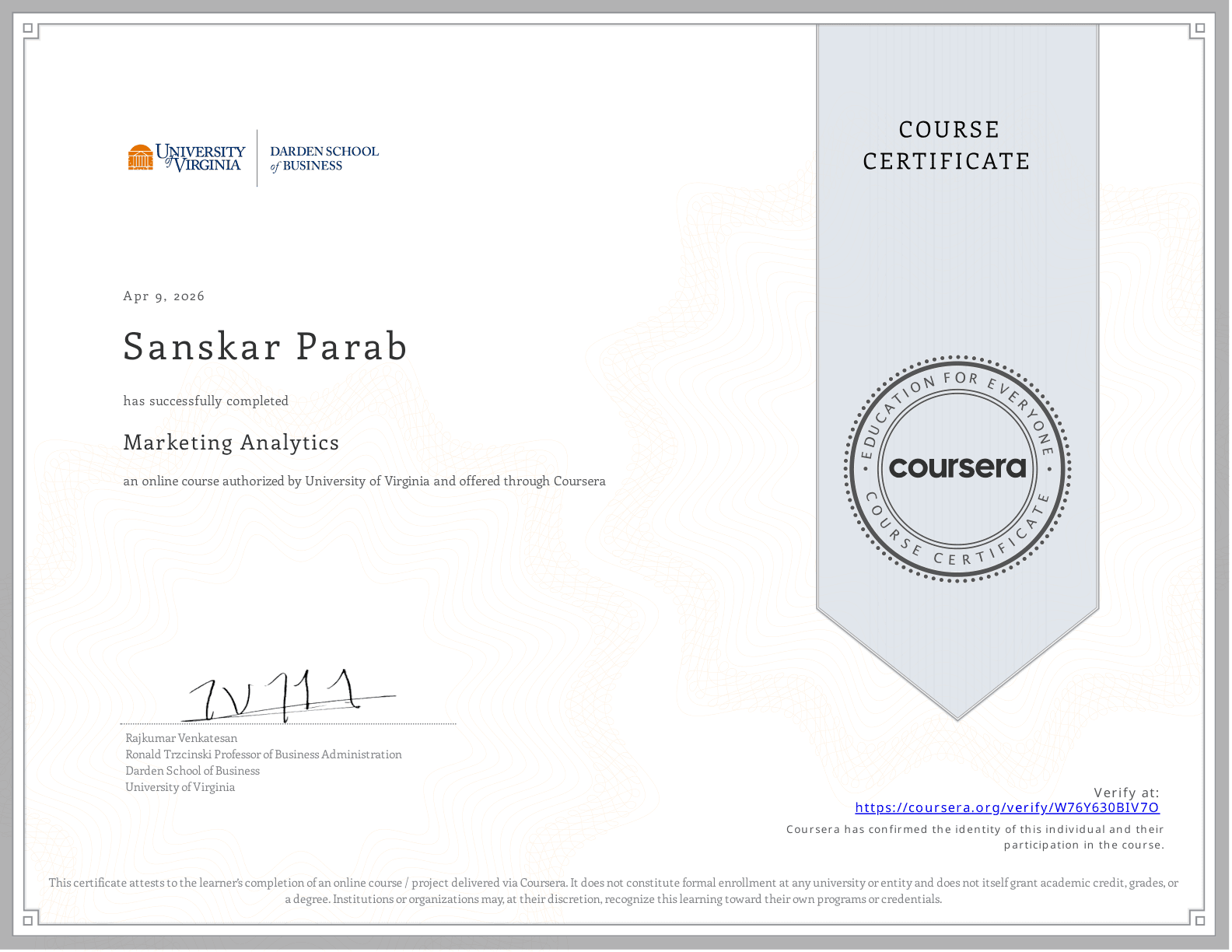 University of Virginia Marketing Analytics